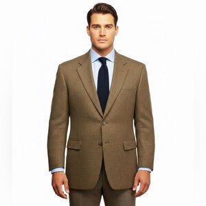 Lauren Ralph Lauren Men Wool Blazer 44R Tan Tweed Houndstooth Jacket Sport Coat